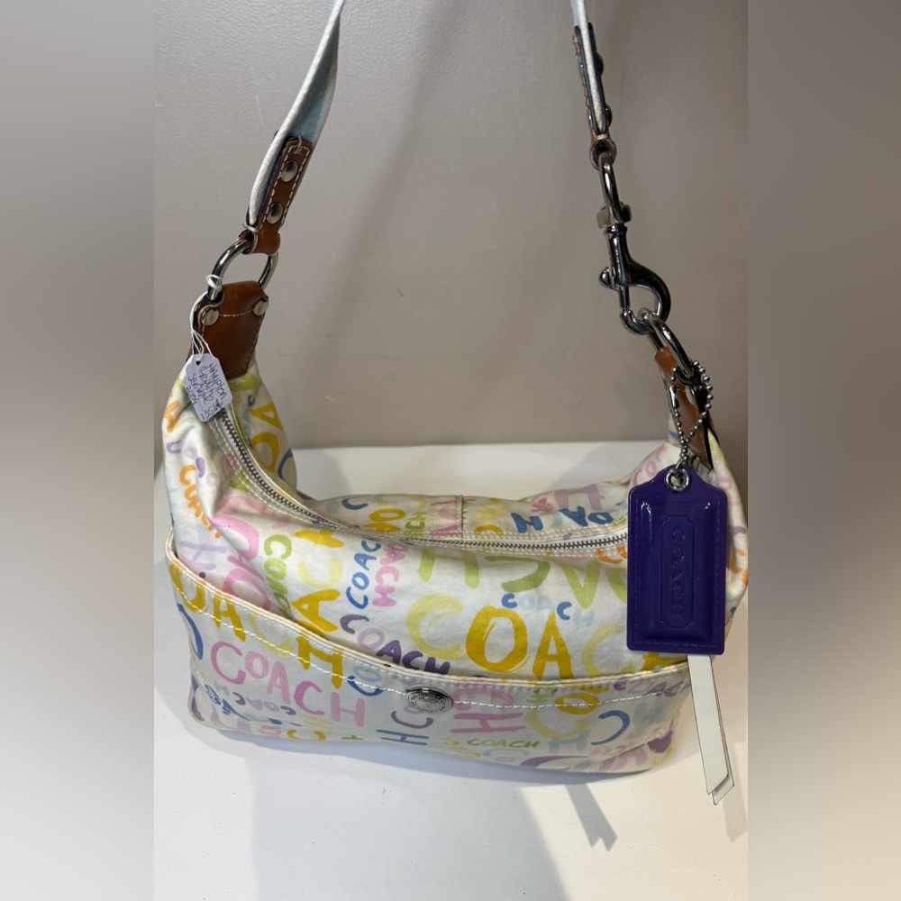 Coach Hampton Scribble Shoulder Bag Cotton and Leather 2009 13564 - Picture 2 of 8